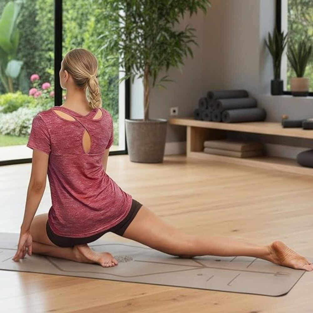 🎭 3/$20 Kimmery Burgundy Marled Active Top Cross Back Athleisure M - Picture 9 of 10